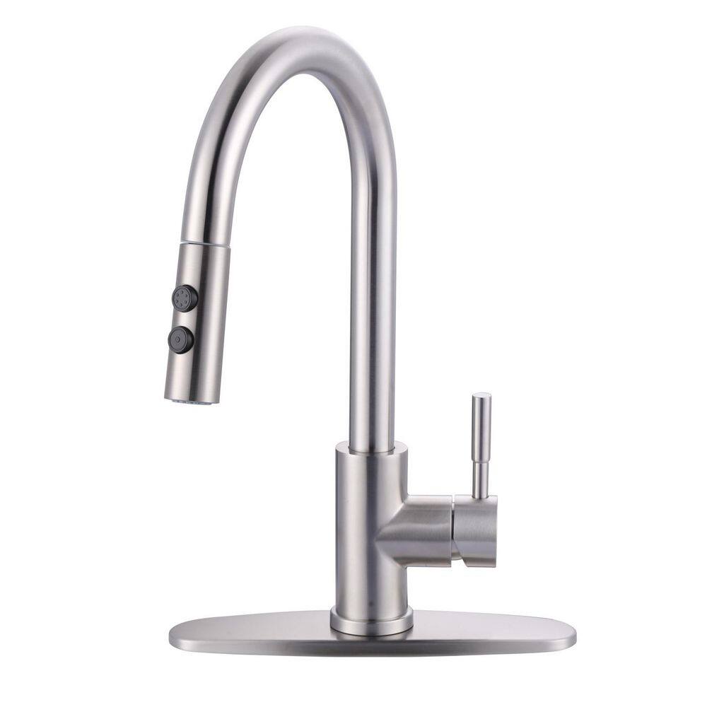 16 in. H Single Handle Pull Down Sprayer Kitchen Faucet with 3 Spray Mode in Brushed Nickel price history on PriceWatchPro