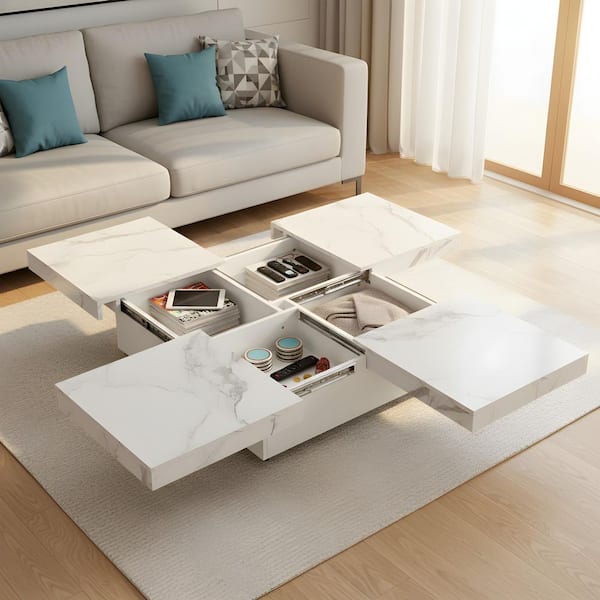 39.4 in. White Square MDF Coffee Table with 2 Drawers
