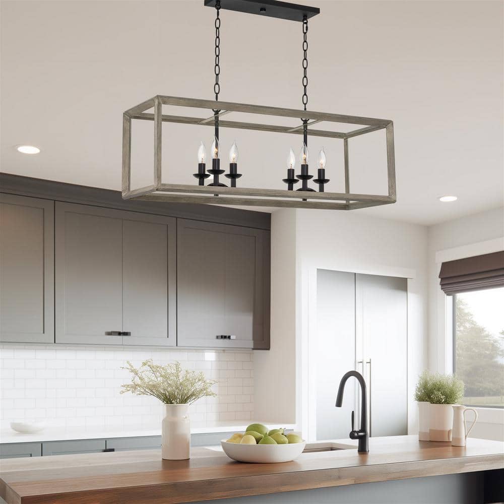 Carlton 36" Black Metal Farmhouse Island Chandelier with Gray Accents