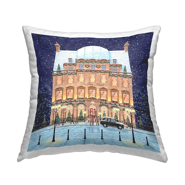 Stupell Industries Urban Holiday Winter Scenery Blue Print Polyester 18in. X 18in. Throw Pillow