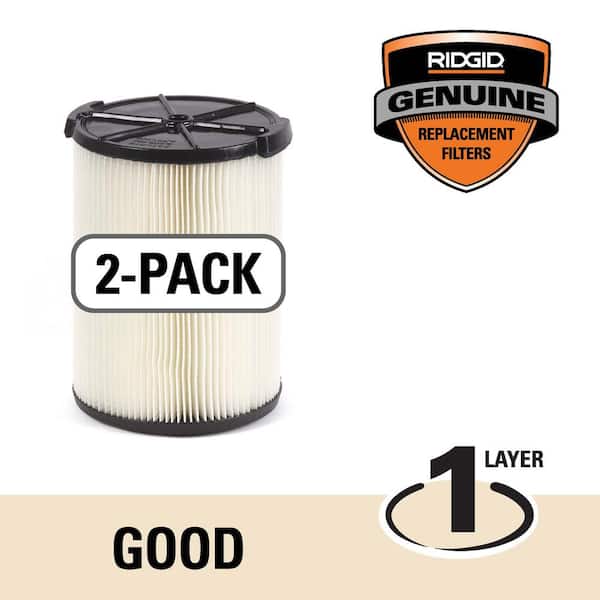 Ridgid VF4200 Genuine Replacement 1-Layer Everyday Dirt Wet/Dry Vac Filter for 2 