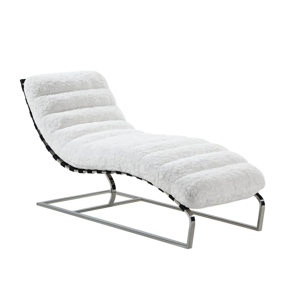 Qortini White Teddy Sherpa and Stainless Steel Polyester Armless Chaise Lounge -  Acme Furniture, AC01988