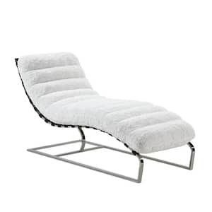 Qortini White Teddy Sherpa and Stainless Steel Polyester Armless Chaise Lounge