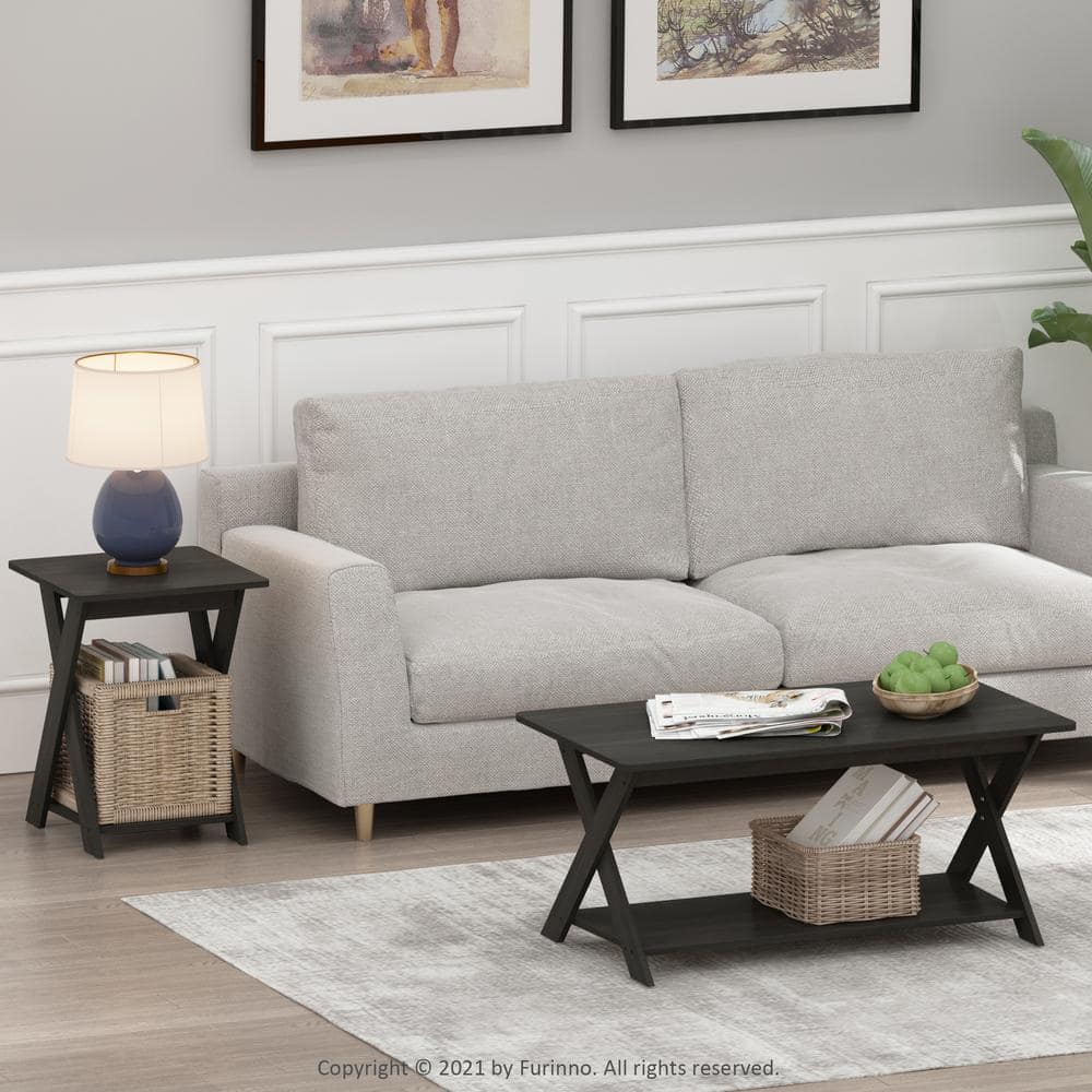 Espresso Modern Engineered Wood Rectangular End Table with Shelf