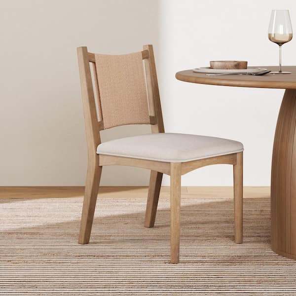 Elodia Light Brown/Natural Flax Upholstery Dining Chair with Seagrass Back Solid Wood