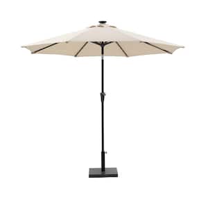 9 ft. Metal Solar Led Lighted Outdoor Patio Market Umbrella with Tilt and Crank for Garden, Deck and Backyard in Beige