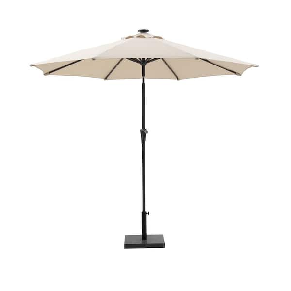 Unbranded 9 ft. Metal Solar Led Lighted Outdoor Patio Market Umbrella with Tilt and Crank for Garden, Deck and Backyard in Beige