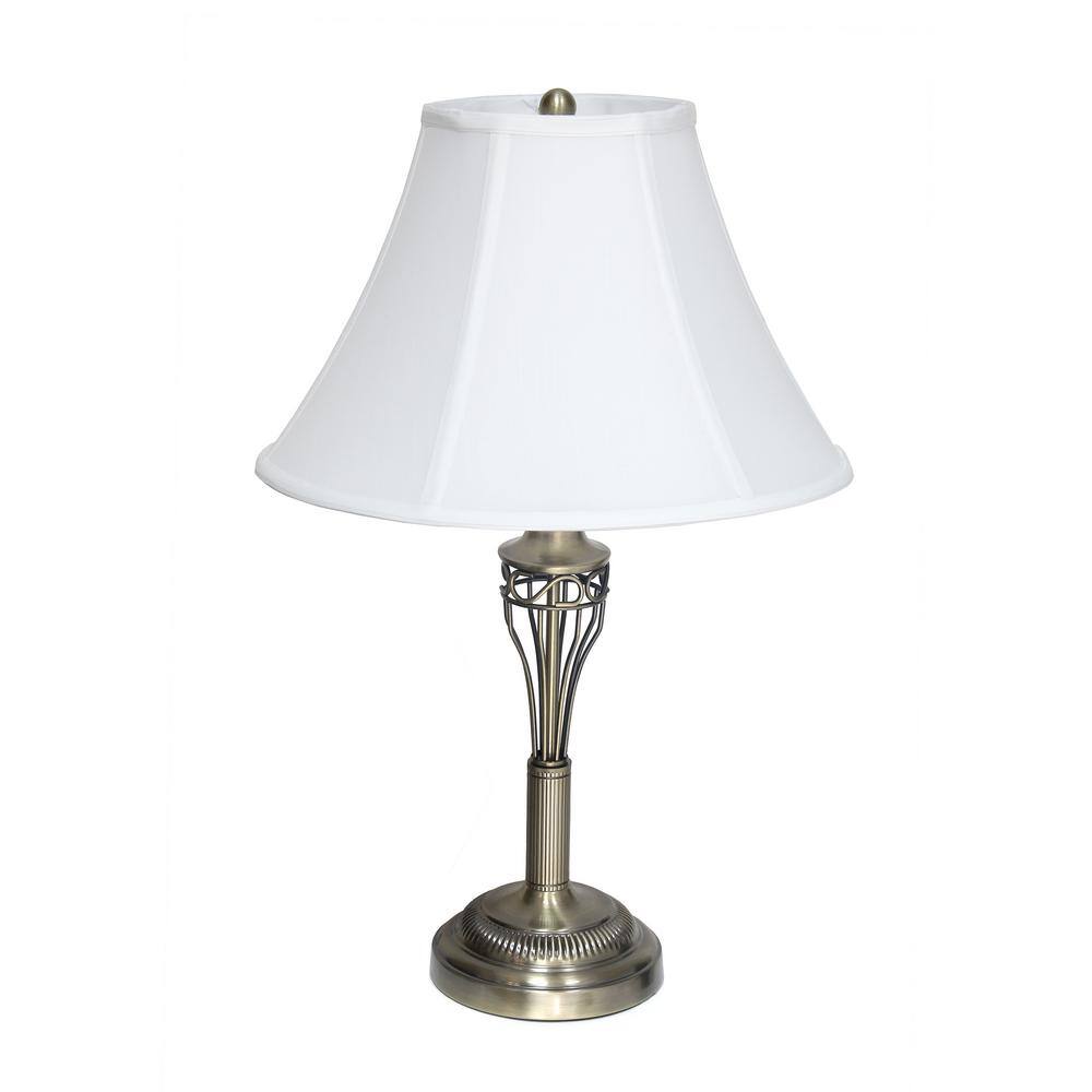 Antique Brass 3-Piece Lamp Set with White Bell Shades