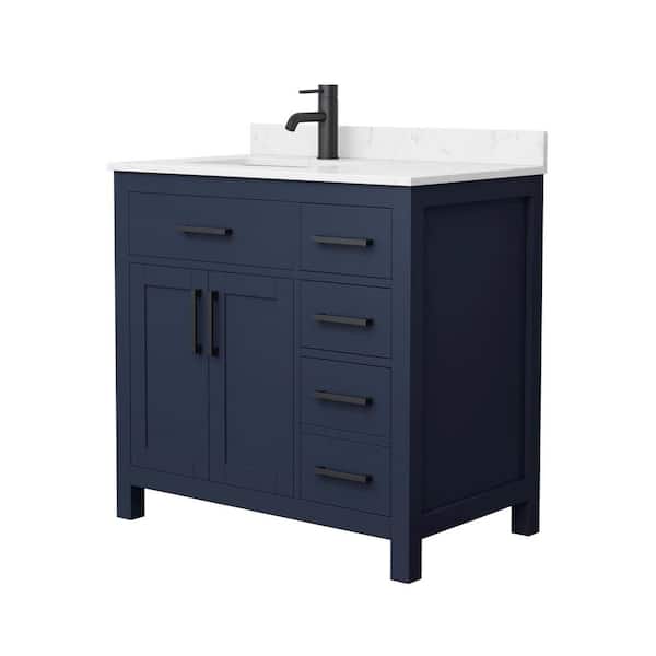 Wyndham Collection Beckett 36 in. W x 22 in. D x 35 in. H Single Sink Bathroom Vanity in Dark Blue with Carrara Cultured Marble Top