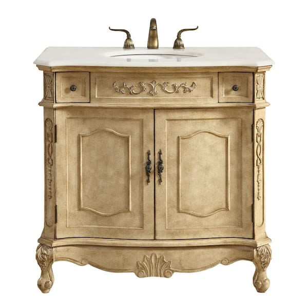 Unbranded Simply Living 36 in. W x 21 in. D x 36 in. H Bath Vanity in Antique Beige with White And Brown Vein Marble Top