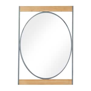 40 in. x 28 in. Rectangle Framed Brown Wall Mirror with Oval Center