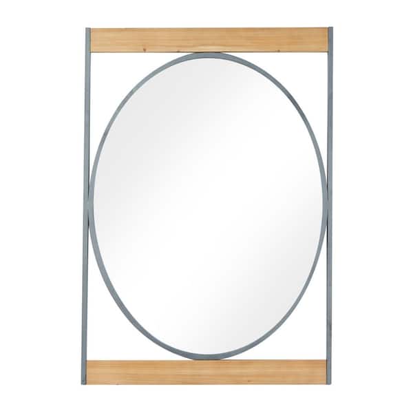 Litton Lane 40 in. x 28 in. Rectangle Framed Brown Wall Mirror with Oval Center