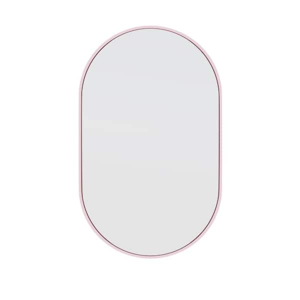 Glass Warehouse 22 in. W x 36 in. H Framed Oval Bathroom Vanity Mirror in Pink