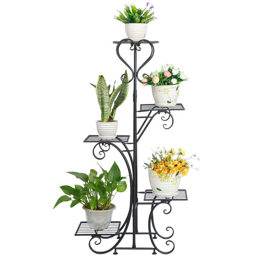 YIYIBYUS 41.73 in. Tall Metal European Style Plant Stand with 5 Trays ...