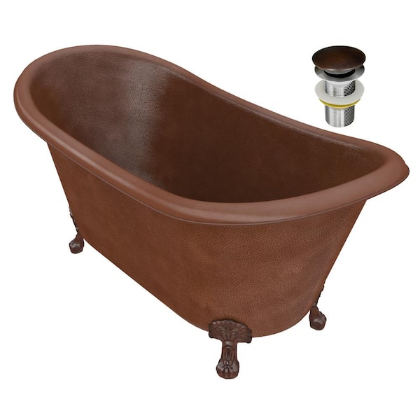 ANZZI Aeris 66 in. L x 30 in. W Handmade Copper Double Slipper Clawfoot Soaking Bathtub in Hammered Antique Copper