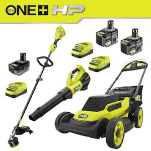 ONE+ HP 18V Brushless 20'' Cordless Walk Behind Self-Propelled Mower, Blower & String Trimmer w/ (3) Batteries & Chargers