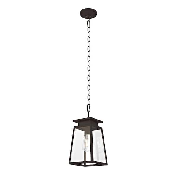 2-Light Transitional Outdoor Pendant with Watered Glass Dark Bronze 