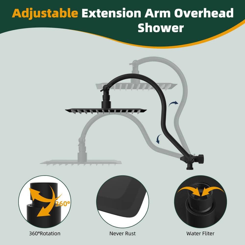 Large Matte Black Stainless Steel Dual Shower Head Combo