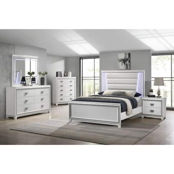 Picket House Furnishings Taunder 2-Drawer Nightstand in White PU Paper  26 in. H x 26 in. W x 16 in. D