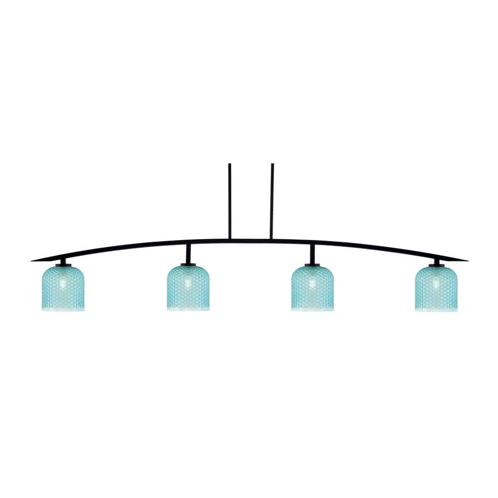 Siena 4-Light Matte Black Billiard Light with 7 in. Turquoise Textured Glas