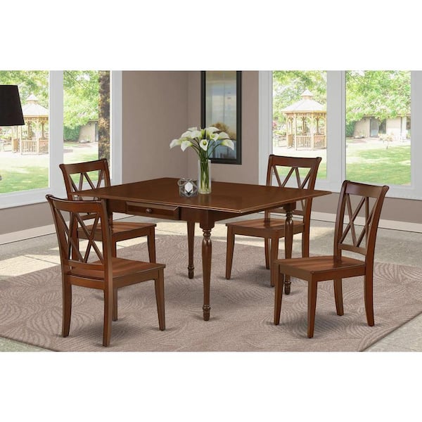 East West Furniture 5-Piece Mahogany Finish Solid Wood Top - Dining Room Set with Dropleaf - Seats 4