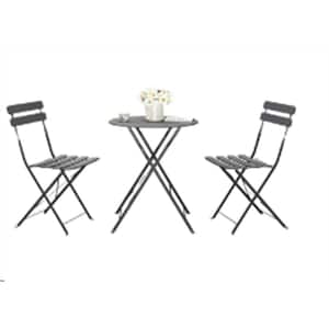 Gray 3-Piece Metal Patio Outdoor Bistro Balcony Metail Chair Table Set with Beige Cushions
