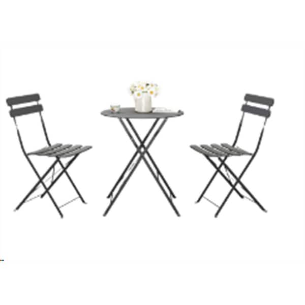 ITOPFOX Gray 3-Piece Metal Patio Outdoor Bistro Balcony Metail Chair Table Set with Beige Cushions