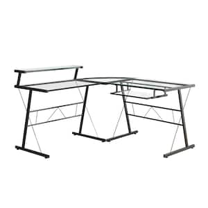 57 in. Rectangular Black/Clear Computer Desk with Keyboard Tray
