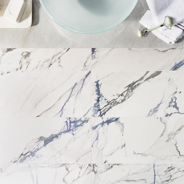 Calacatta Indigo 4 in. x 0.39 in. Polished Porcelain Tile Sample (0.22 sq. ft.)