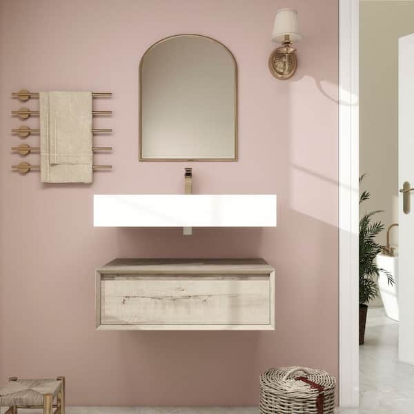 BV Better Vanity Alysa 30 in. W. x 20 in. D x 23 in. H Single Sink Floating Bath Vanity in Light Oak with White Acrylic Top