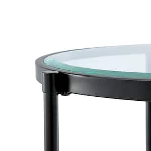 21.65 in. Black Frame Round Glass Coffee Table with Storage Shelf