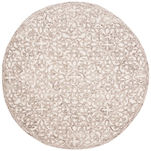 SAFAVIEH Trace Brown/Ivory 6 ft. x 6 ft. Round Geometric Area Rug