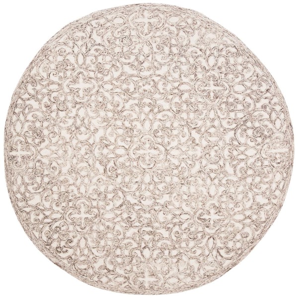 SAFAVIEH Trace Brown/Ivory 8 ft. x 8 ft. Distressed Floral Round Area Rug