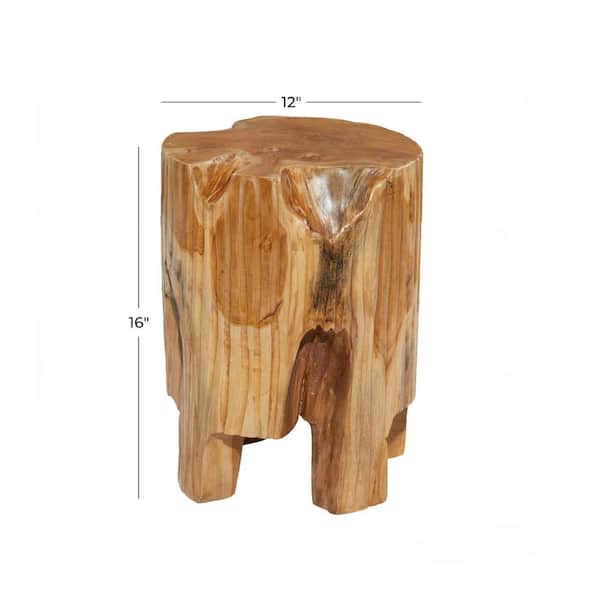 12 in. Brown Handmade Live Edge Tree Stump Medium Round Wood End Table