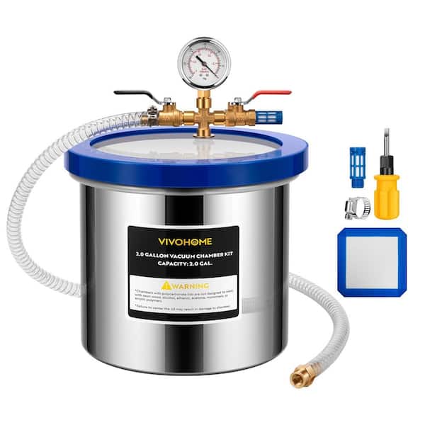 VIVOHOME 2 gal. Stainless Steel Vacuum Degassing Chamber with Acrylic Lid for Epoxy Resin Casting, Silicone