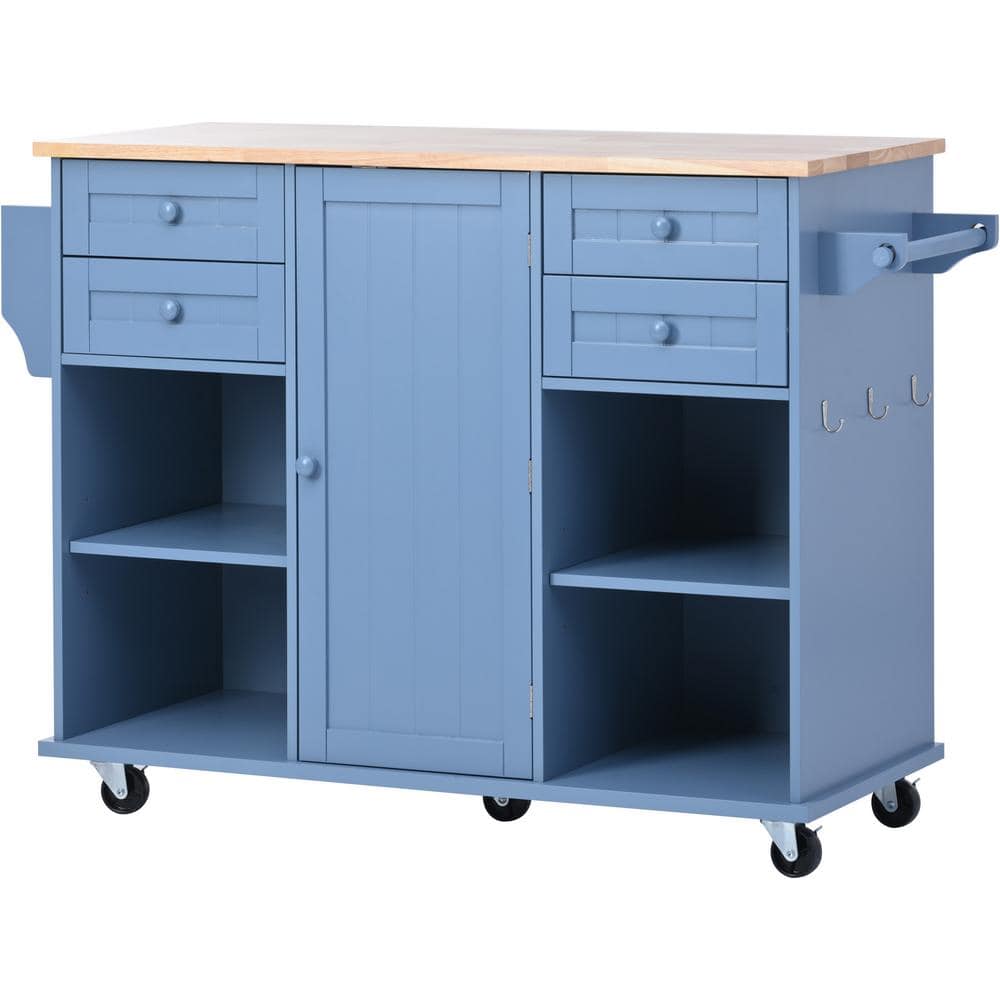 Polibi Blue Kitchen Island Cart With Spice Rack, Towel Rack, Drawers 