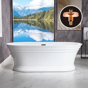 Crater 67 in. Acrylic Flatbottom Double Ended Bathtub with Matte Black Overflow and Drain Included in White