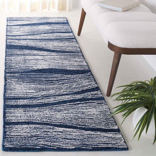 Metro Navy/Ivory 2 ft. x 8 ft. Abstract Waves Runner Rug