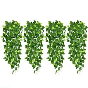 2 .9 ft Green Artificial Hanging Plant, Fake Plant Hanging Ivy Leaves Plants, 4-Piecs