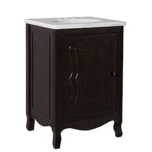 Moraga 24 in. W x 22 in. D x 36 in. H Single Vanity in Sable Walnut with Marble Vanity Top in White with White Basin
