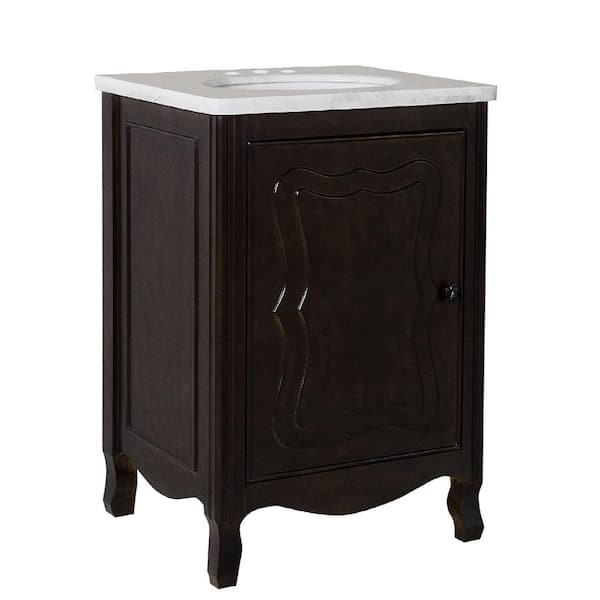 Bellaterra Home Moraga 24 in. W x 22 in. D x 36 in. H Single Vanity in Sable Walnut with Marble Vanity Top in White with White Basin