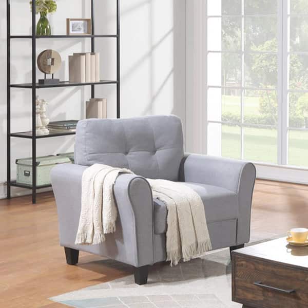 79.9 in. Square Arm Linen Rectangle Sofa with 1 Chair and 3-Seat Sofa in Light Gray-Blue
