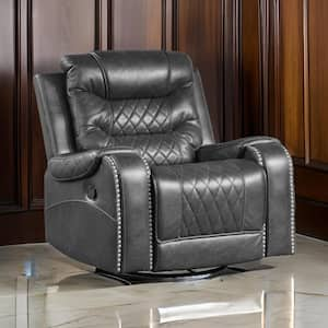 Gray Faux Leather Manual Swivel Glider Recliner