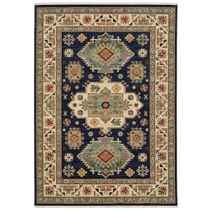 Lillian Navy/Multi Doormat 3 ft. x 5 ft. Southwest Tribal Medallion Wool/Nylon Blend Fringed-Edge Indoor Area Rug