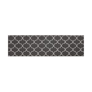 Washable Non-Skid Dark Grey and White 2 ft. 2 in. x 8 ft. Geometric Runner Rug