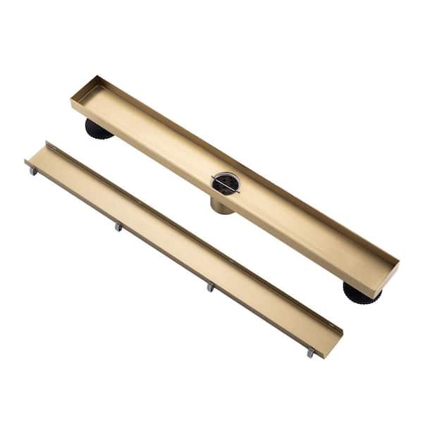 Tahanbath 2.75 in W x 24 in D Stainless Steel Decorative Drain Cover with Brushed Gold