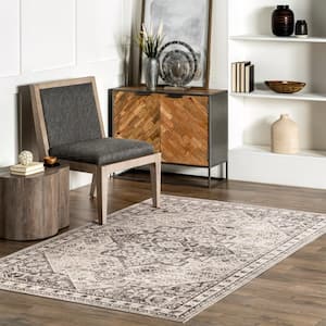 Eira Spill-Proof Machine Washable Taupe 6 ft. x 9 ft. Persian Area Rug