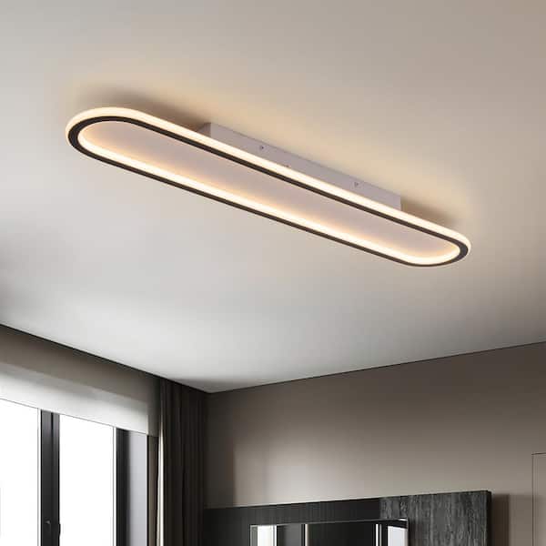 HUOKU Lumin 31.5 in. W x 5.9 in. D Black and White Integrated LED Flush Mount Long Rectangular Ceiling Light for Bathroom