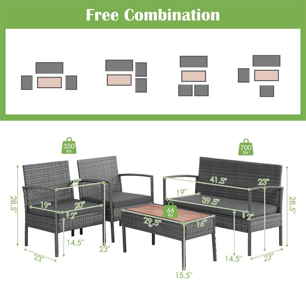Gray Acacia Wood and Steel 8-Piece Patio Set with Cushions