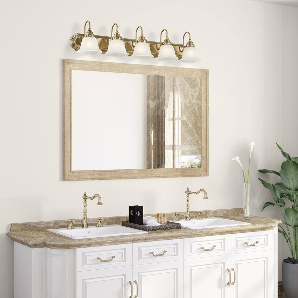 Antique Brass 36" 5-Light Vanity with Alabaster Glass